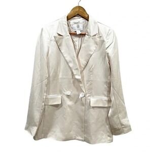 House of Harlow 1960 Women's Ivory Satin Double‎ Breasted Blazer S Relaxed Fit